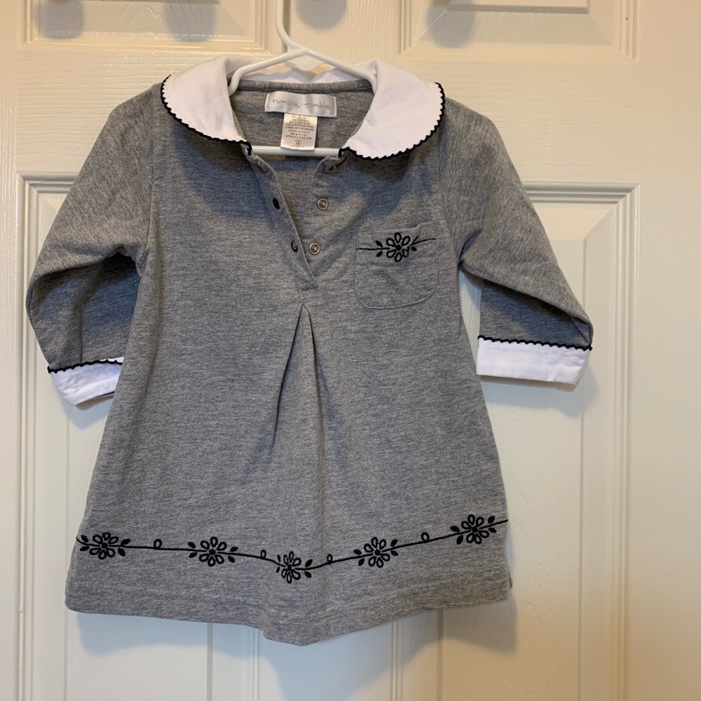 Rumble Tumble - Long Sleeve Gray/White Cotton Dress Baby Girl- Size 12mth